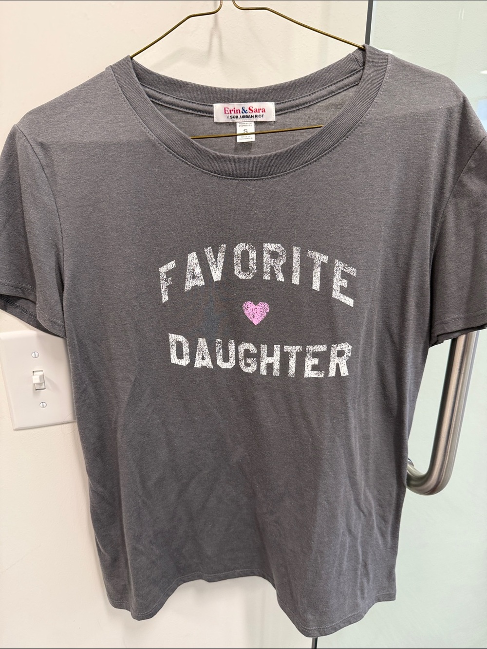 Erin & Sara for Suburban riot "Favorite Daughter" Gray Tee with Pink Heart